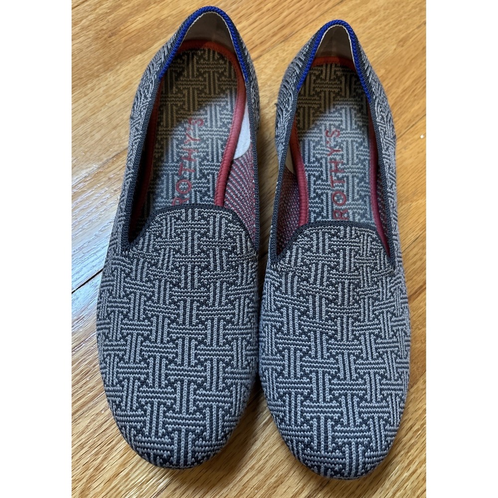 Rothy’s Black and White Geometric Patterned Loafers